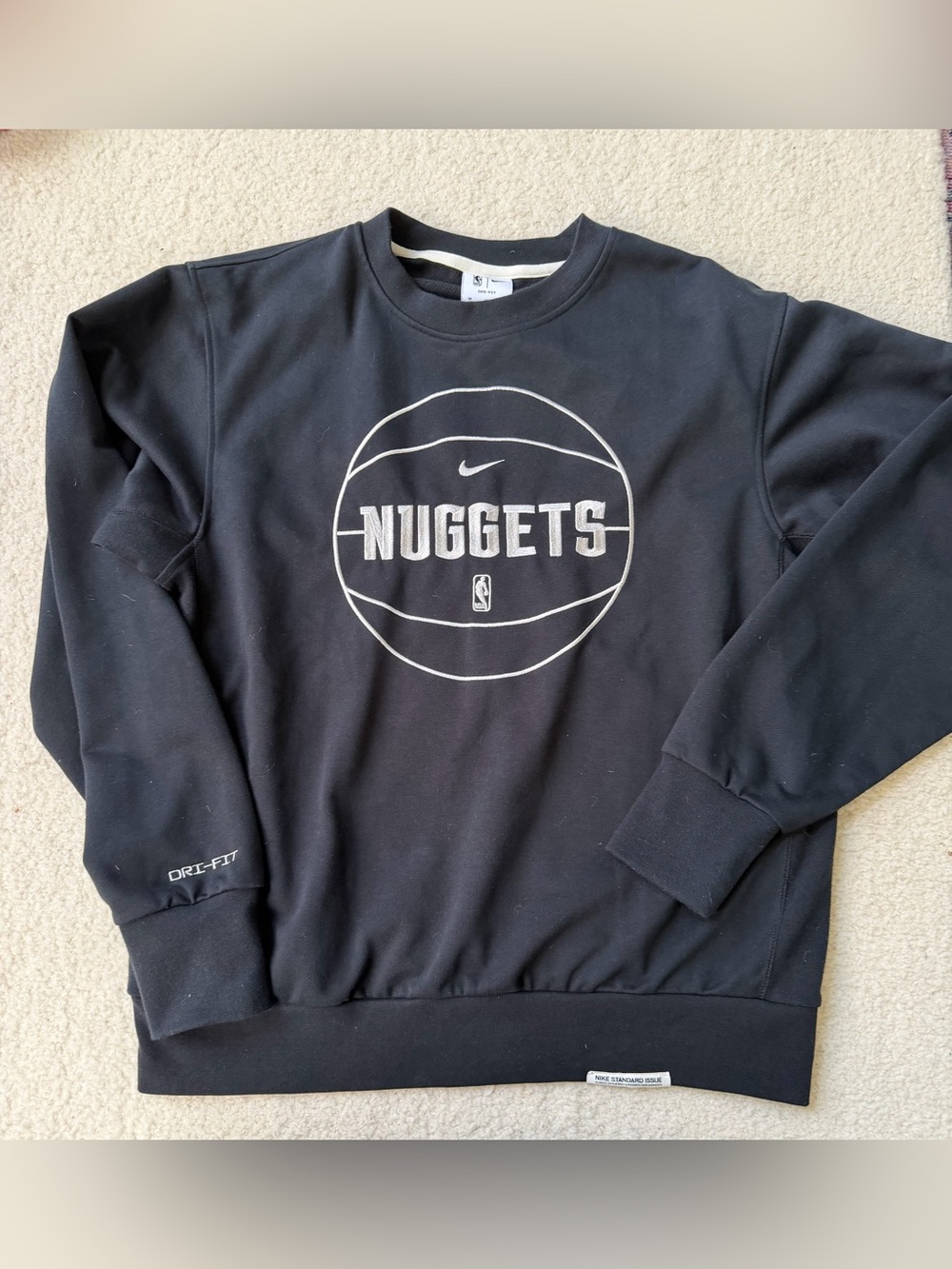 NBA Nike Denver Nuggets Dri Fit Black Crewneck Sweatshirt Zipper Side Medium M
